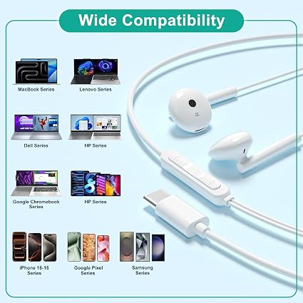 USB C Headphones Wired for iPhone 18 17 16 15, iPad, Mac, Earbuds Type C