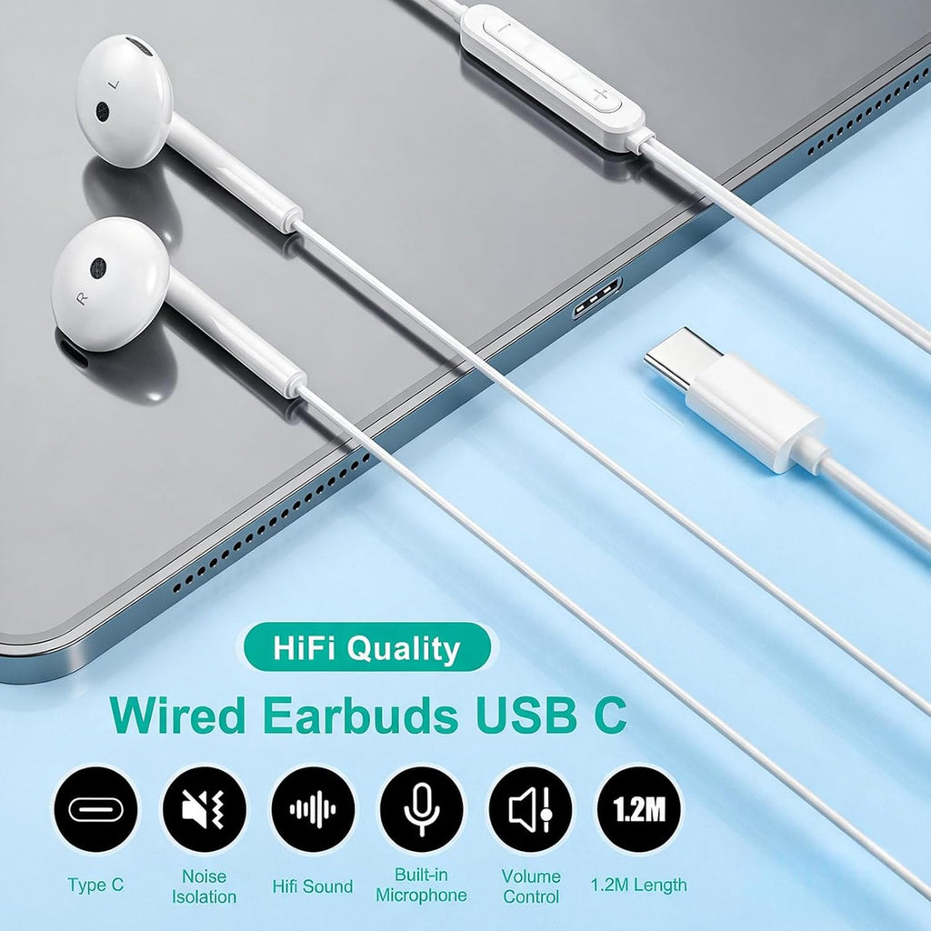 USB C Headphones Wired for iPhone 18 17 16 15, iPad, Mac, Earbuds Type C