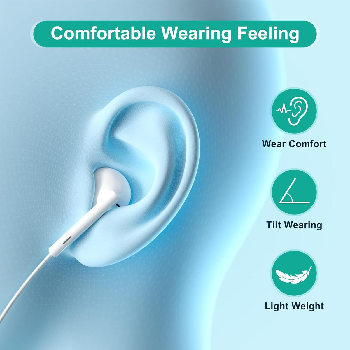 USB C Headphones Wired for iPhone 18 17 16 15, iPad, Mac, Earbuds Type C