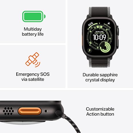 Apple Watch Ultra 3 [GPS + Cellular 49mm] Running & Multisport Smartwatch w/Rugged Titanium Case w/Anchor Blue Ocean Band. Satellite Communications, Advanced Health & Fitness Tracking
