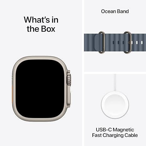 Apple Watch Ultra 3 [GPS + Cellular 49mm] Running & Multisport Smartwatch w/Rugged Titanium Case w/Anchor Blue Ocean Band. Satellite Communications, Advanced Health & Fitness Tracking